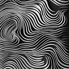Abstract Top-Down View Black and White Curved Lines, 3D Render, Minimalist Pattern, Modern Design, Optical Illusion, Wallpaper.