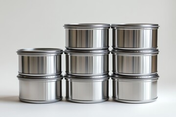 Stack of Stainless Steel Food Containers Metal Lunch Boxes Stacked Canisters Kitchen Utensils