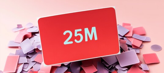 Red Note With The Text 25M On A Pink Festive Background, Celebrating A Milestone Achievement