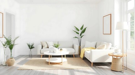 Bright and Cozy Living Room with Simple Elegance, Greenery, and Warm Accents