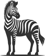 Zebra standing with ears perked up and alert animal silhouette