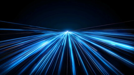 Abstract Blue Digital Data Stream with Glowing Light Lines in a Dark Background