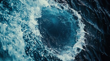 Hypnotic circular water waves expanding on a deep dark blue background, creating a tranquil yet futuristic aesthetic