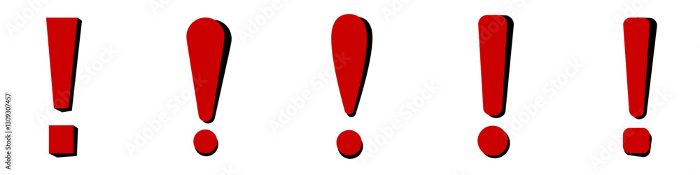 Poster a series of five red exclamation marks arranged in a line. the symbols stand out and convey a sense 