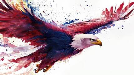 Majestic Eagle Spreading Wings with Colorful Paint Splash Background