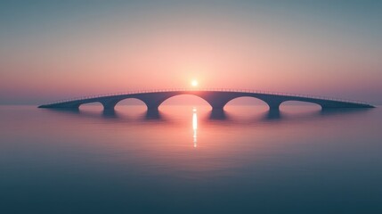 Fototapeta premium Serene Sunrise Over Tranquil Water and Elegant Arching Bridge