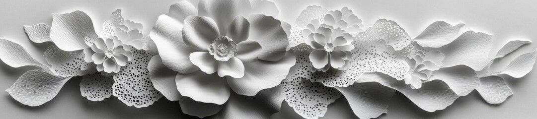 Obraz premium Intricate White Paper Flowers with Lace Details on Soft White Background. Generative AI