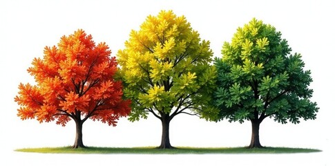 Naklejka premium Foliage of oak trees against a white background, leaf, nature