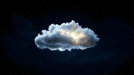 Single White Cloud Illuminated Against Starry Blue Night Sky