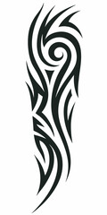 Intricate Tribal Tattoo Design with Flowing Swirls and Sharp Edges in Black Ink Style.