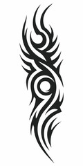 Intricate Tribal Tattoo Design with Flowing Swirls and Sharp Edges in Black Ink Style.