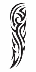 Naklejka premium Intricate Tribal Tattoo Design with Flowing Swirls and Sharp Edges in Black Ink Style.