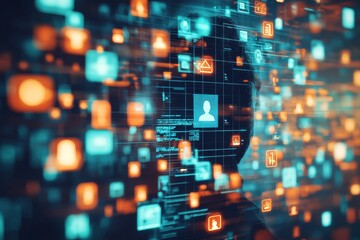 Digital Portrait with Data and Technology Abstract Background