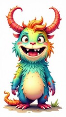 Naklejka premium Bright, cheerful watercolor monster set, isolated on white, fun, whimsical
