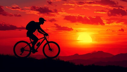 Fototapeta premium Silhouette of cyclist at sunset.