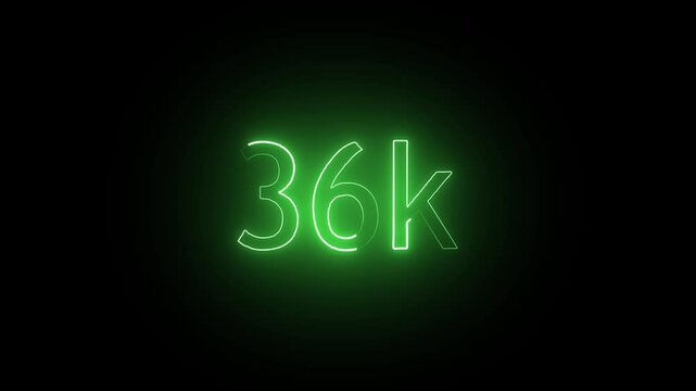 glowing neon 36K text animation on black background. 36k Followers Celebration text animation.