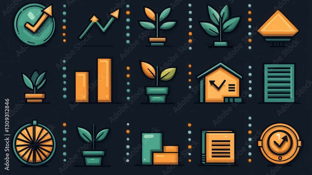 Aufkleber this set of 15 minimalist outline icons represents various aspects of business growth data analysis 