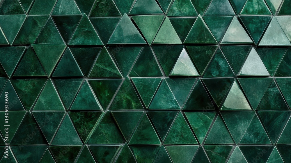 Poster luxurious dark green triangle mosaic pattern with fluted details, creating depth and a contemporary 