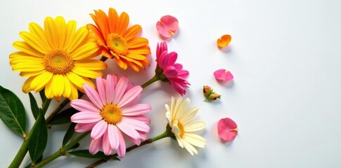 Freshly cut flower arrangement on white surface, white, floral