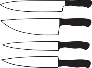 Different Chef's Knives Silhouette icon set