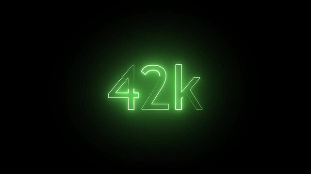 glowing neon 42K text animation on black background. 42k Followers Celebration text animation.