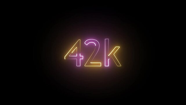 glowing neon 42K text animation on black background. 42k Followers Celebration text animation.