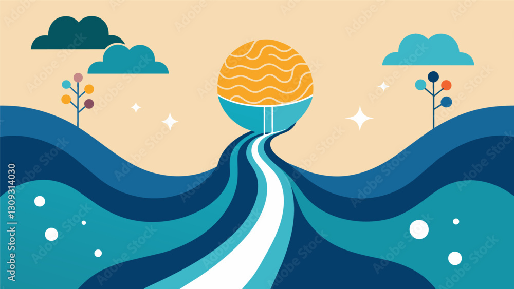 Poster the ebb and flow of conscious thought like the steady rhythm of a babbling stream.. vector illustrat