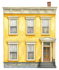 Obraz premium PNG Vintage yellow town house architecture illustration building.
