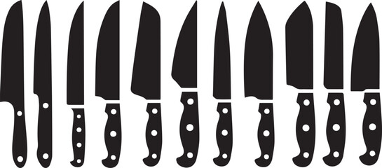 Collection of Black and White Kitchen Knives and Utensils