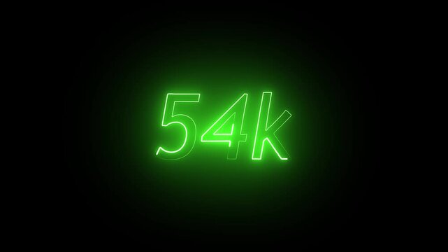 glowing neon 54K text animation on black background. 54k Followers Celebration text animation.