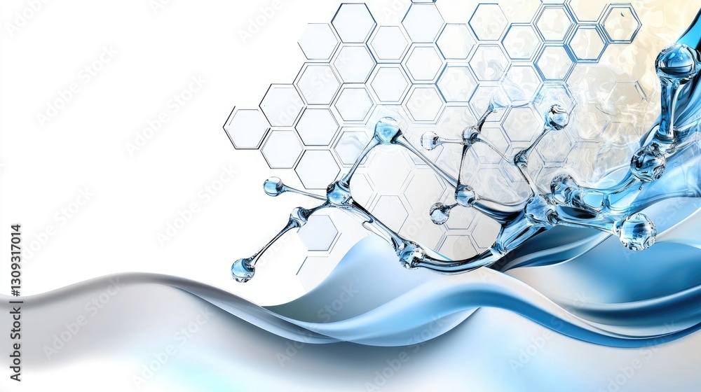 Poster blue-lit hexagonal pattern floating over a white background, with a high-tech digital aesthetic.