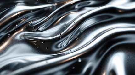 Elegant flowing chrome surface with shimmering water droplets and reflections. Generative AI