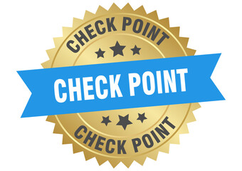 check point. check point round blue and gold label isolated on transparent background