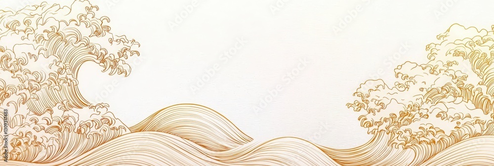 Poster elegant golden wave pattern on a white background showcasing intricate lines and artistic design for