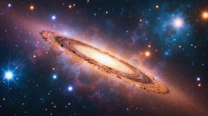 Fototapeta premium Galactic spiral with starfield in stunningly colorful space scene