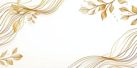 Elegant Golden Lines with Leaf Design on White Background for Minimalist Vector Art and Decorative Applications, A golden line waves  Japanese