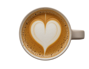 cup of coffee with heart shaped art on top isolated on transparent background 