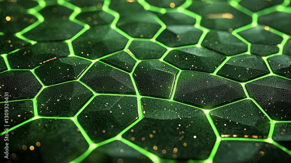 Poster abstract green geometric pattern with glowing edges, creating a vibrant textured surface for backgro