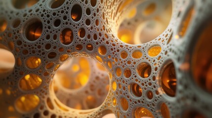 Microscopic perspective of complex cellular organisms in an abstract floating environment.