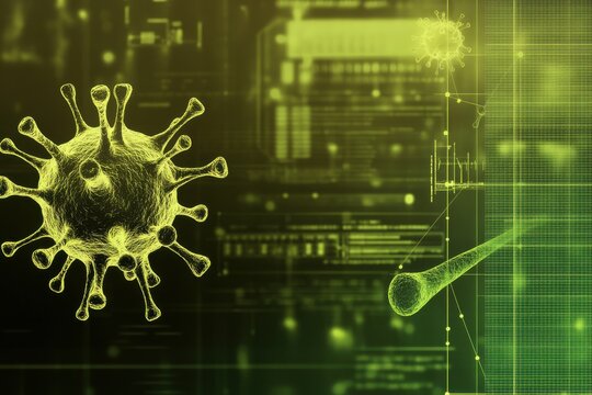 Abstract Representation of Virus Cell in Digital Technology Background