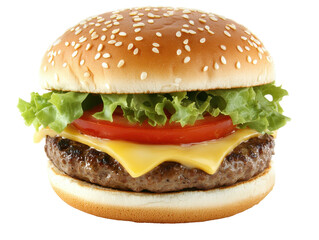 Isolated Classic Cheeseburger with Sesame Seed Bun