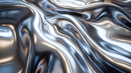 Close-up of shiny chrome waves with subtle smooth reflections and intricate details. Generative AI