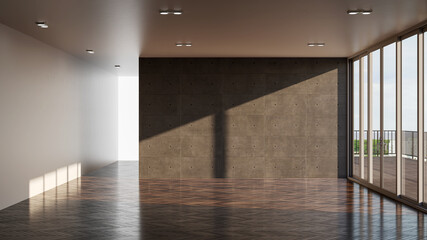 Large luxury modern bright interiors Living room mockup illustration 3D rendering image