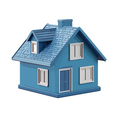 Modern Blue House 3D Render Icon Isolated Cutout Single