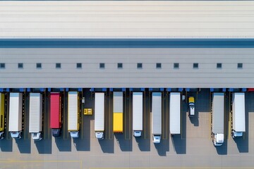 Aerial View of Loading Docks with Trucks and Warehouses in Urban Area