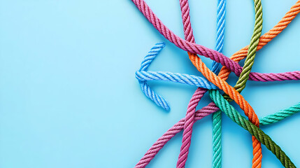 Colorful Ropes Forming An Arrow Symbol On Blue Background Illustrating Direction And Connection