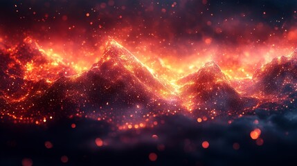 Obraz premium Majestic Fiery Landscape with Glowing Mountains and Sparks. Generative AI