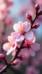 Obraz premium Light pink petals unfurl on blooming branches, blossums, pink flowers