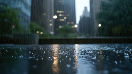 Rainy day reflection in urban landscape city photograph evening ground level serenity