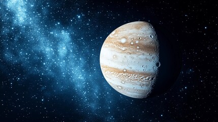 Jupiter displays its fascinating features against a backdrop of deep space and distant stars